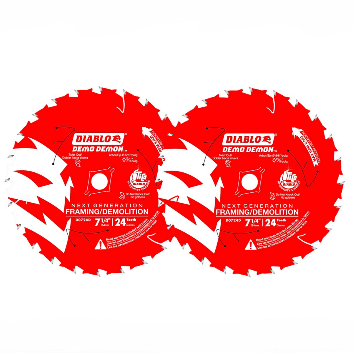 DIABLO - Pack 2 Discos 7 ¼ 24 Dientes Madera y Clavos Diablo