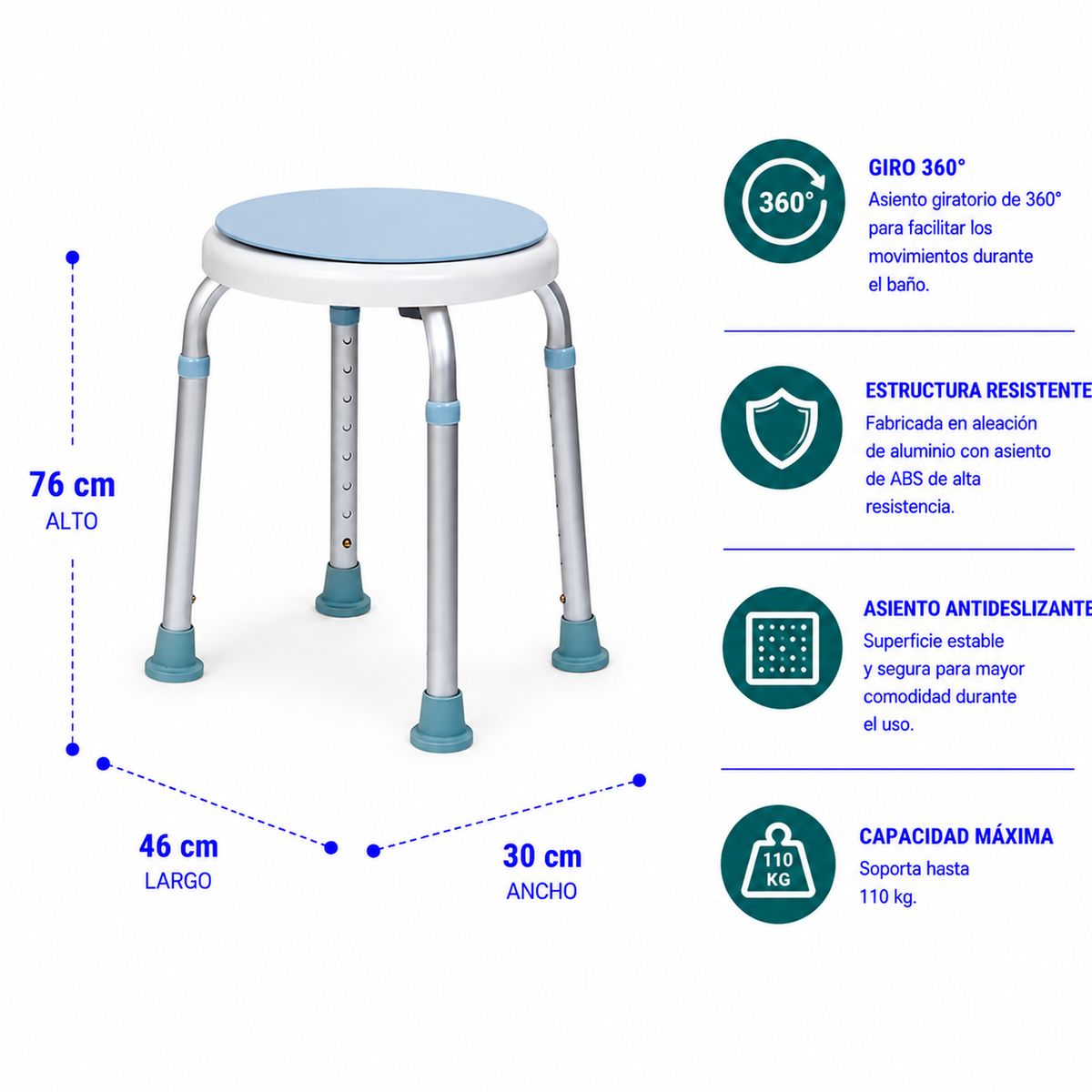 GLOMED - Piso De Baño Ducha Giratorio Antideslizante Altura Ajustable