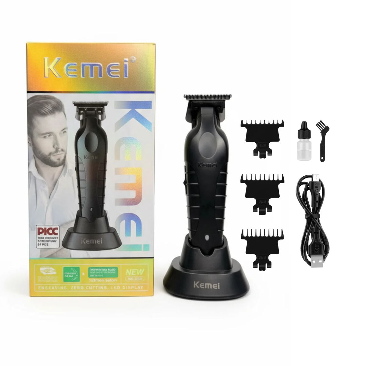 KEMEI - Maquina Trimmer Patillera Kemei 2299 Con Base De Carga Negro