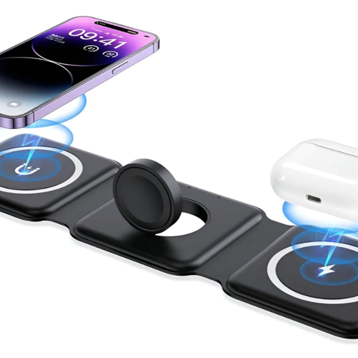 GENERICO - Cargador Base Inalámbrico Magnético 3 En 1 Para iPhone 15w