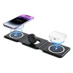 GENERICO - Cargador Base Inalámbrico Magnético 3 En 1 Para iPhone 15w