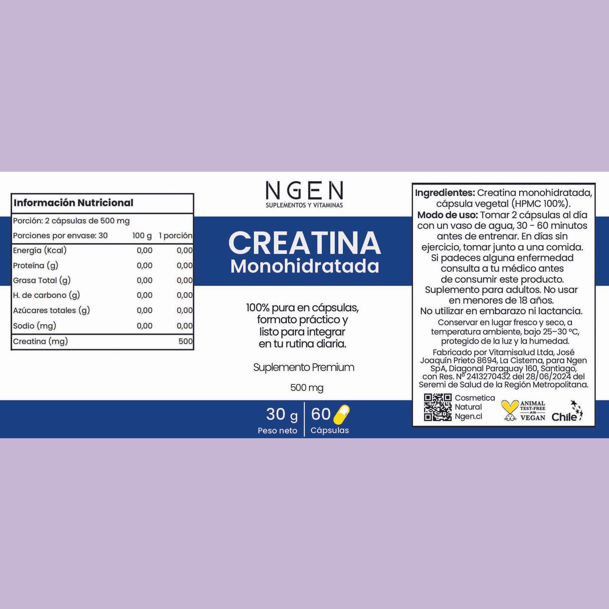 COSMETICA NATURAL NGEN - Creatina monohidratada en cápsulas