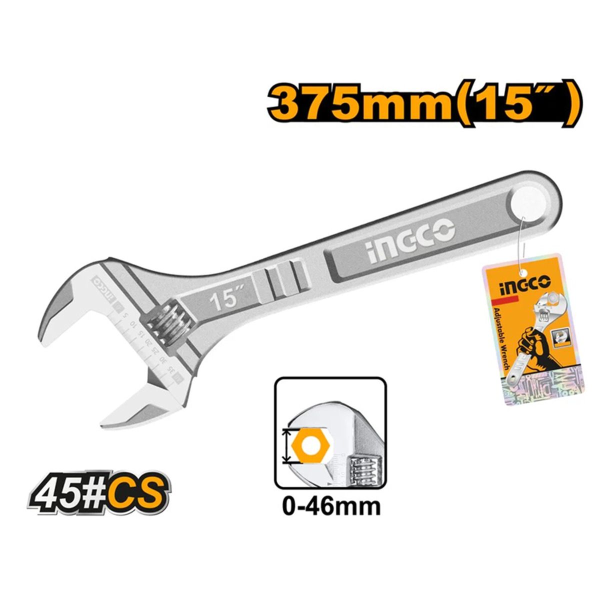 INGCO - Llave Francesa Ajustable 0-46mm 375mm/15   Ingco Hadw131152