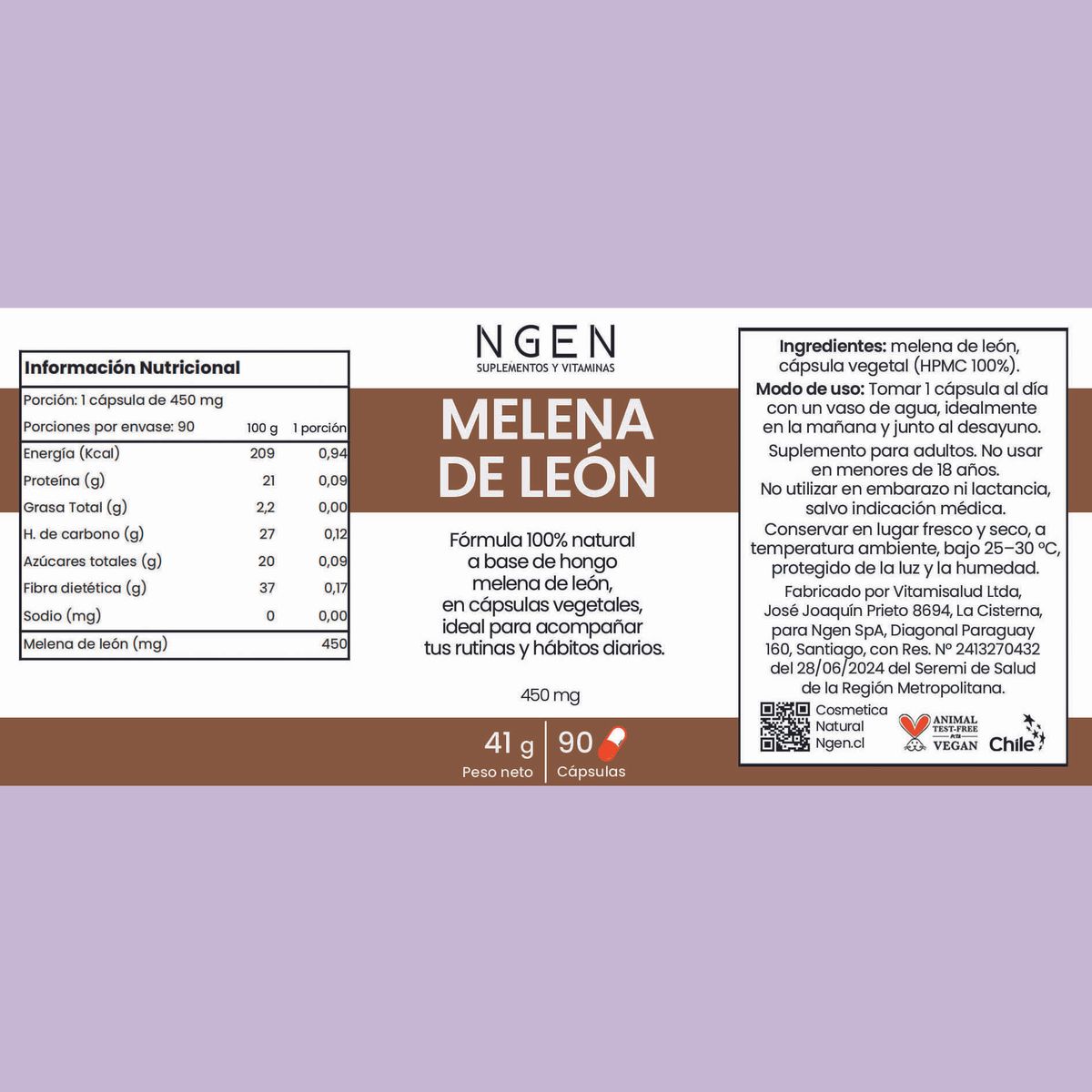 COSMETICA NATURAL NGEN - Suplemento melena de león para 3 meses