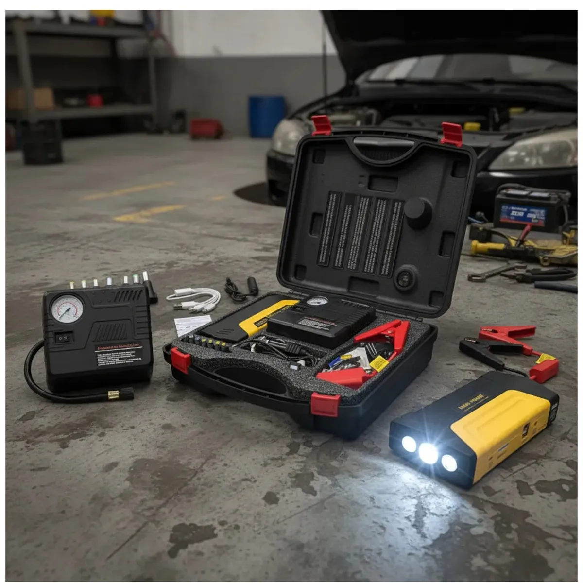 IRM - Partidor Bateria Auto Mas Inflador Para Ruedas Powerbank Linterna Emergencia Calidad FIGOIMPORT