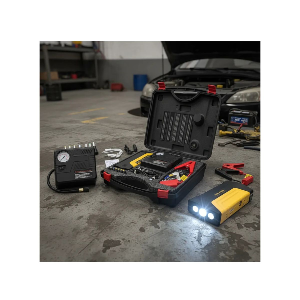 IRM - Partidor Bateria Auto Mas Inflador Para Ruedas Powerbank Linterna Emergencia Calidad FIGOIMPORT