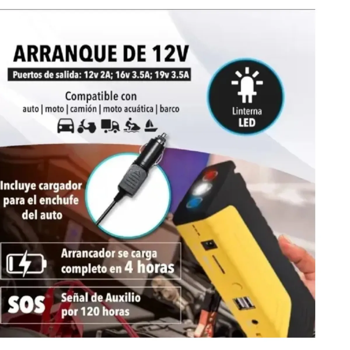 IRM - Partidor Bateria Auto Mas Inflador Para Ruedas Powerbank Linterna Emergencia Calidad FIGOIMPORT