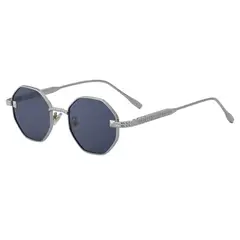 FANEL - Gafas de sol Fanèl hexagonales UV400 marco plateado lente azul