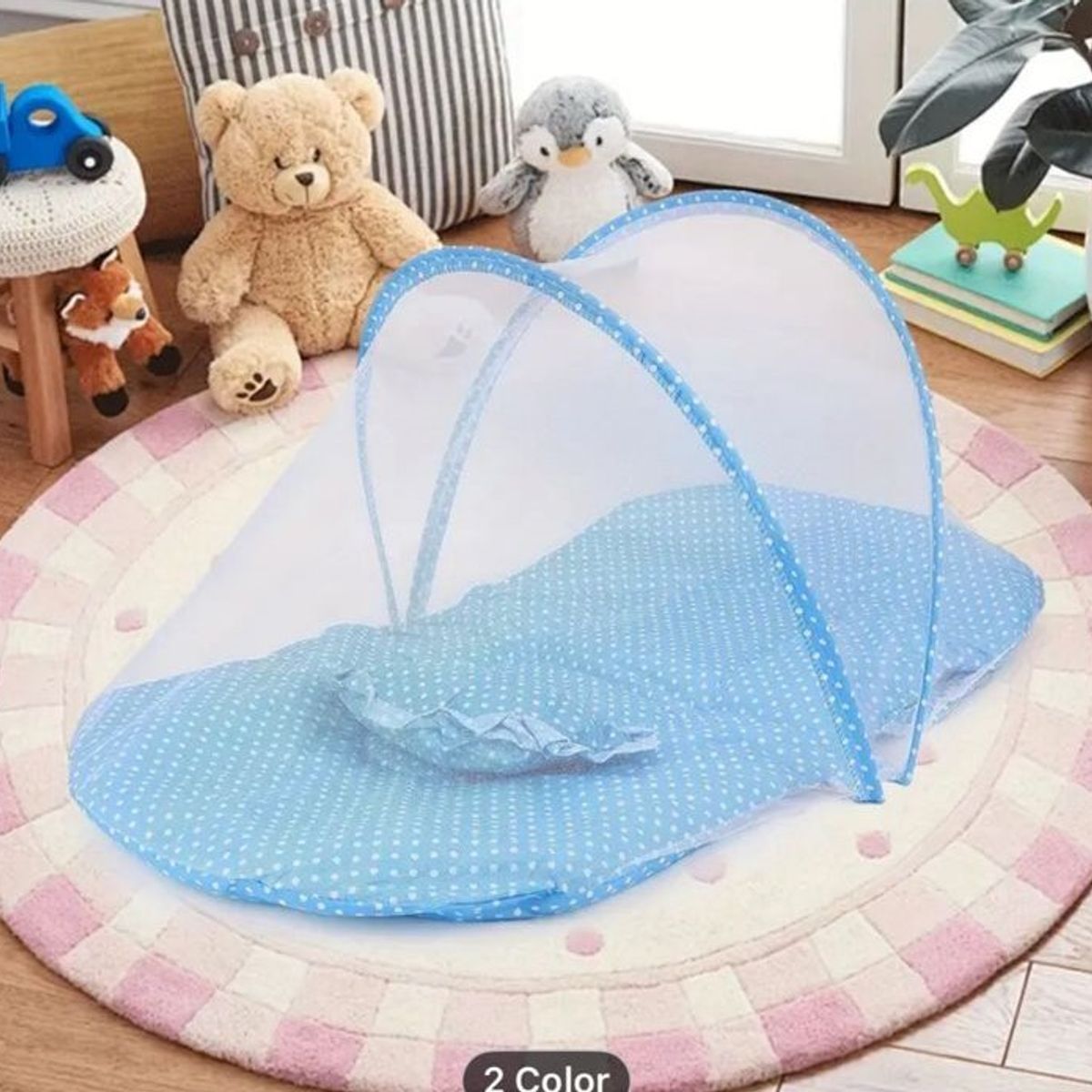 GENERICO - CUNA MOSQUITERO PLEGABLE PARA BEBE COLOR AZUL