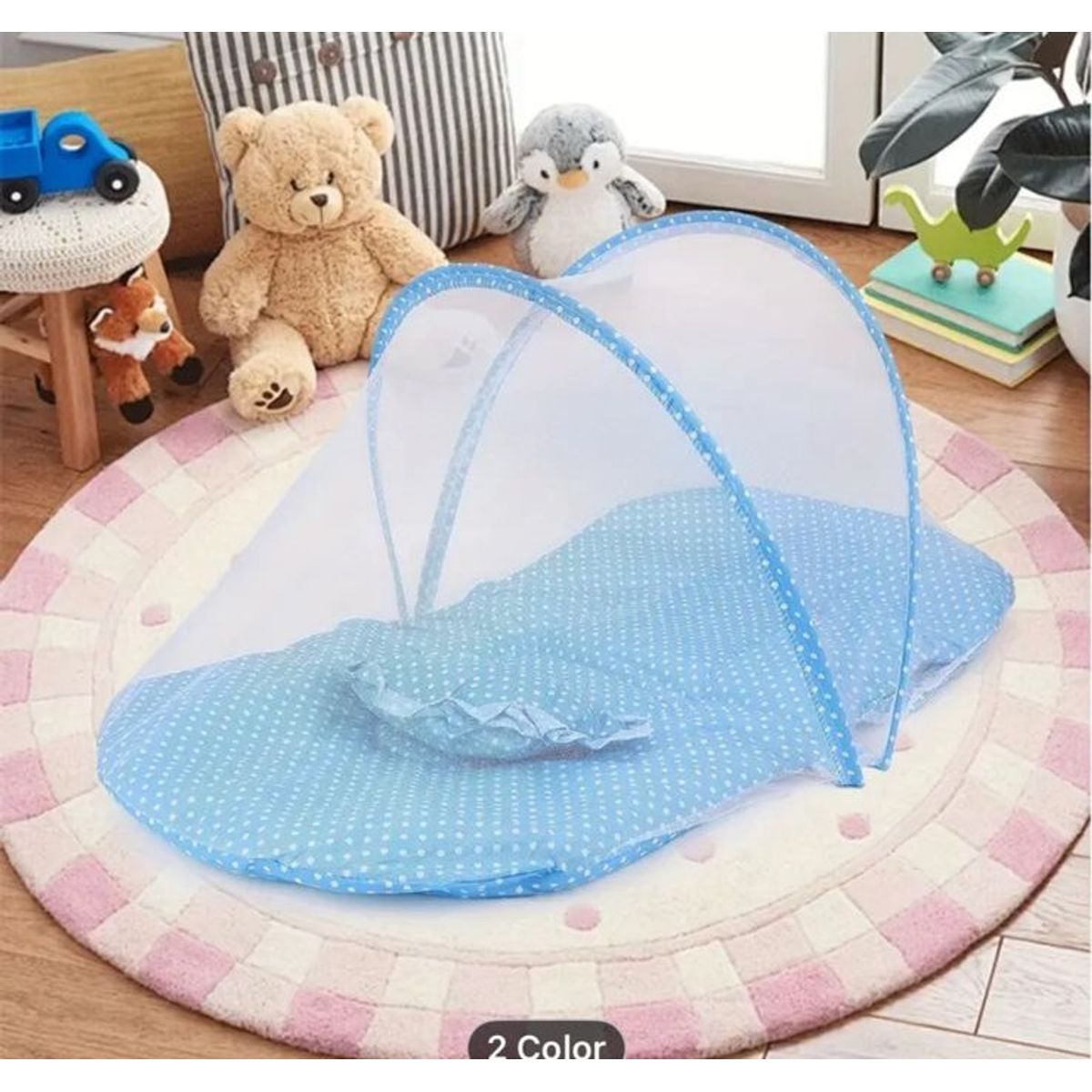 GENERICO - CUNA MOSQUITERO PLEGABLE PARA BEBE COLOR AZUL