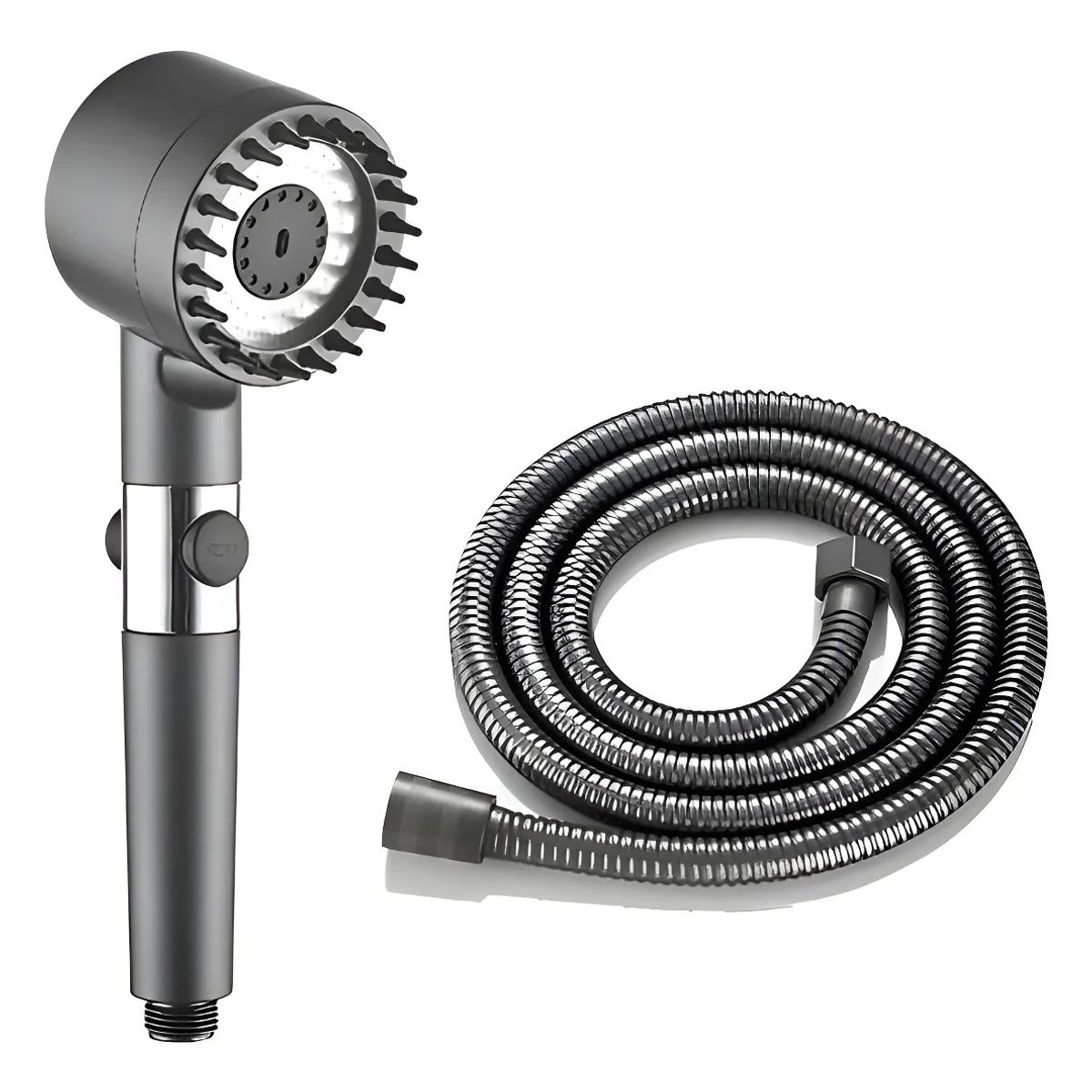 GENERICO - Cabezal De Ducha Alta Presión 3 Modos + Manguera De 1.5m Gris Oscuro Brillante