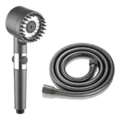 GENERICO - Cabezal De Ducha Alta Presión 3 Modos + Manguera De 1.5m Gris Oscuro Brillante