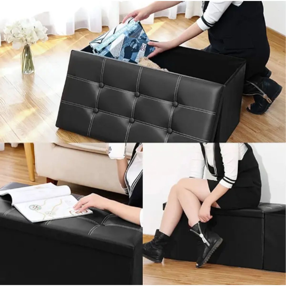 GENERICO - Banqueta Baul Puff Baul Organizador Puff Sillon 76x38cm