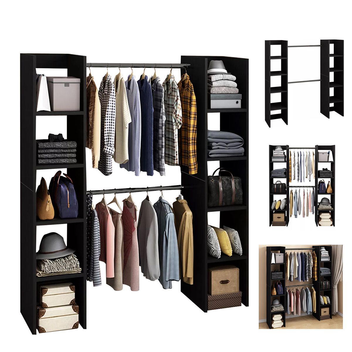WUWAWDOGA - Closet Estante Muebles Almacenar Para Recamara 5 Niveles 120x30x160 Cm Negro