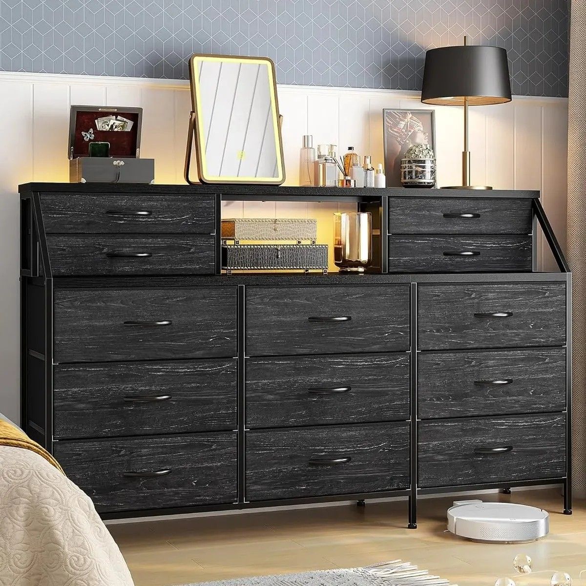 GENERICO - Cómoda Cajonera De Tela 13 Cajones Mueble Organizador Negro