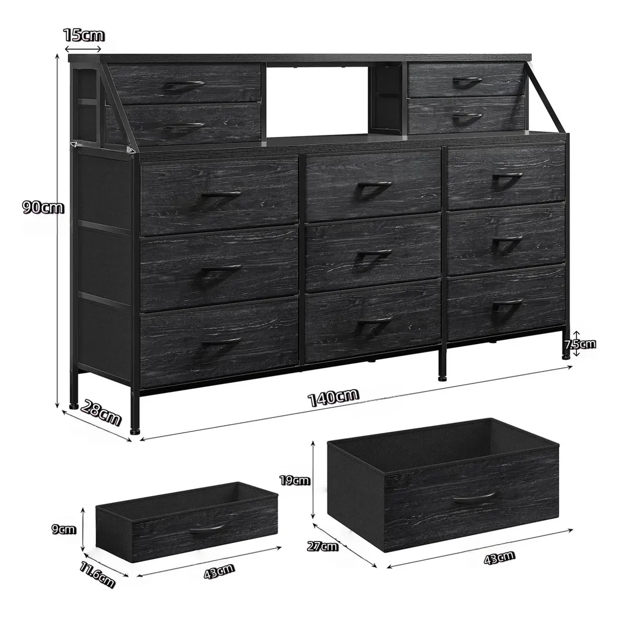 GENERICO - Cómoda Cajonera De Tela 13 Cajones Mueble Organizador Negro