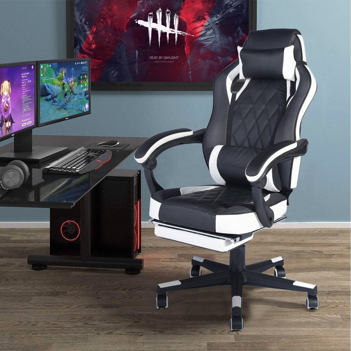 NOVAHUS - Silla Gamer Reclinable 150 Reposapiés Blanco