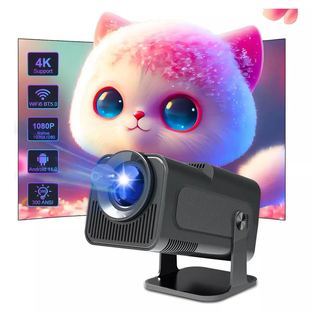 BLUEDREAMER - Proyector inteligente compatible con resolución 1080P Full HD y 4K proyector para exteriores