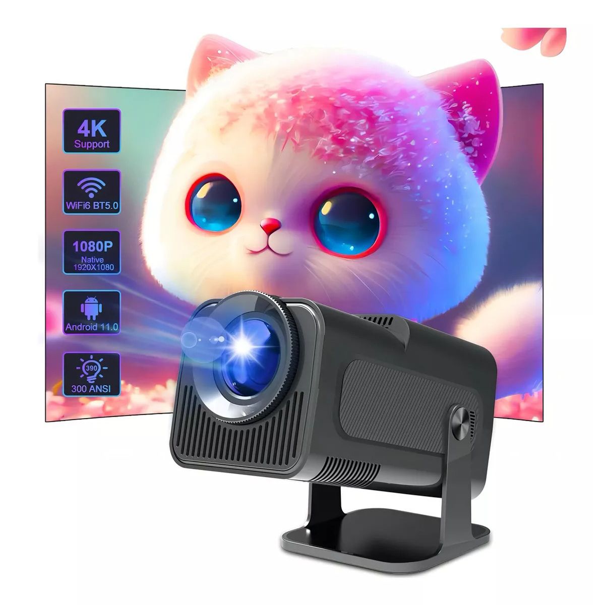 BLUEDREAMER - Proyector inteligente compatible con resolución 1080P Full HD y 4K proyector para exteriores