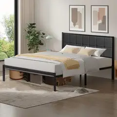 GENERICO - Base Cama Queen Size Cabecera Tapizado Y Estribo Color Negro