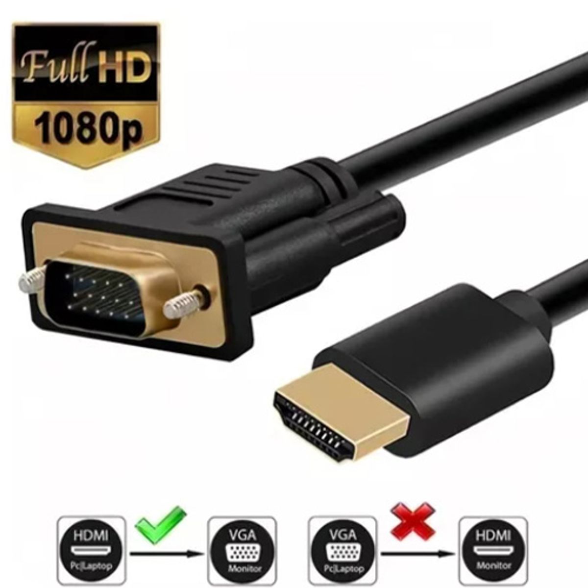 GENERICO - Cable Conversor HDTV a VGA 1080P De 1,8 Metros