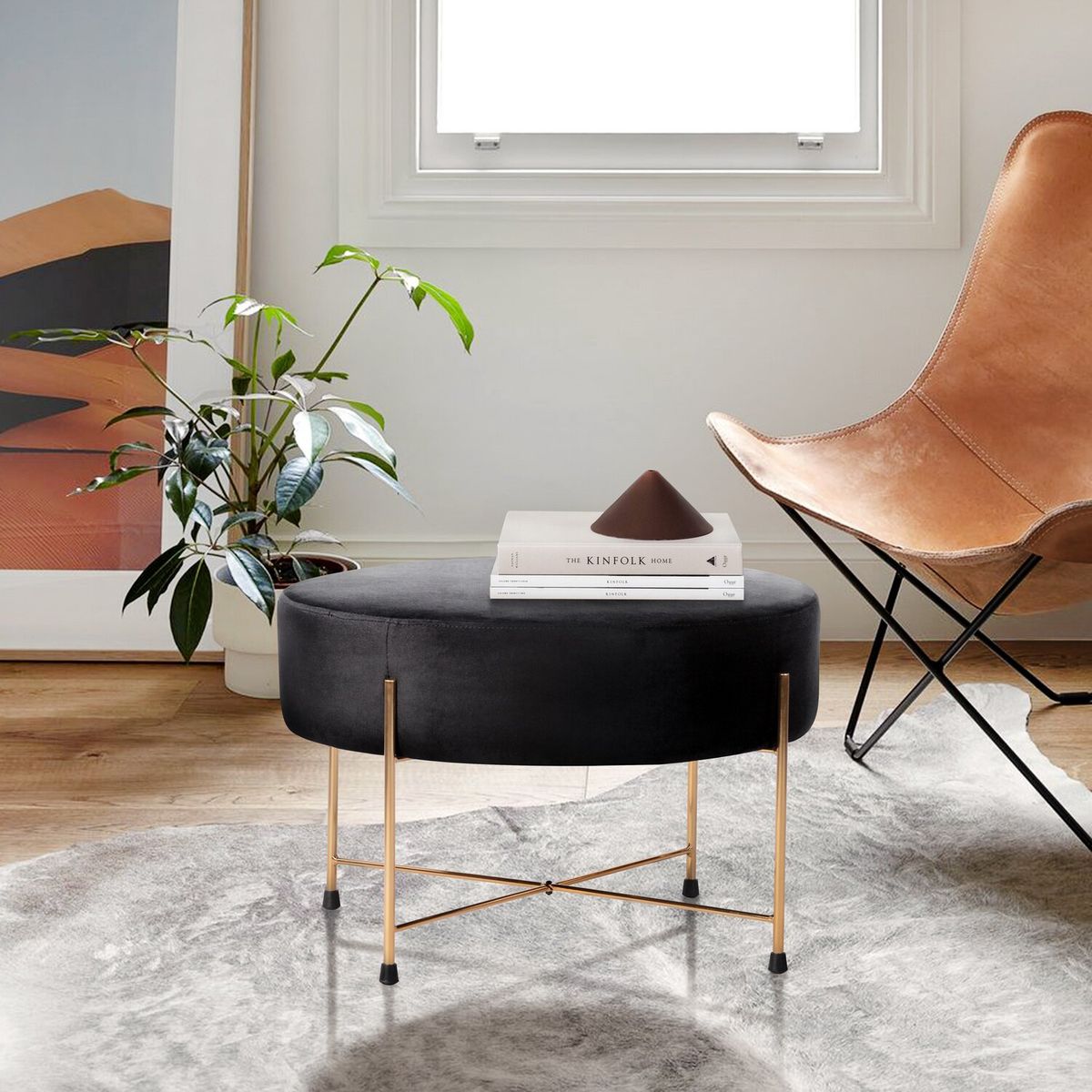 NOVAHUS - Banqueta Ottoman Pouf Ankara de Terciopelo Negro