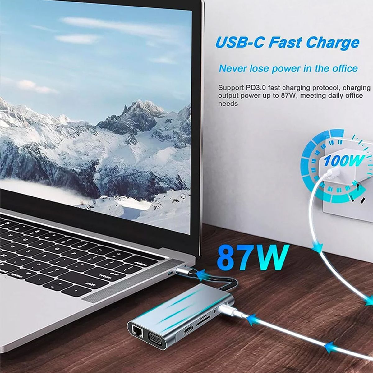 GENERICO - Hub Adaptador USB-C 11 En 1 Multipuertos 4K 100 Mbps