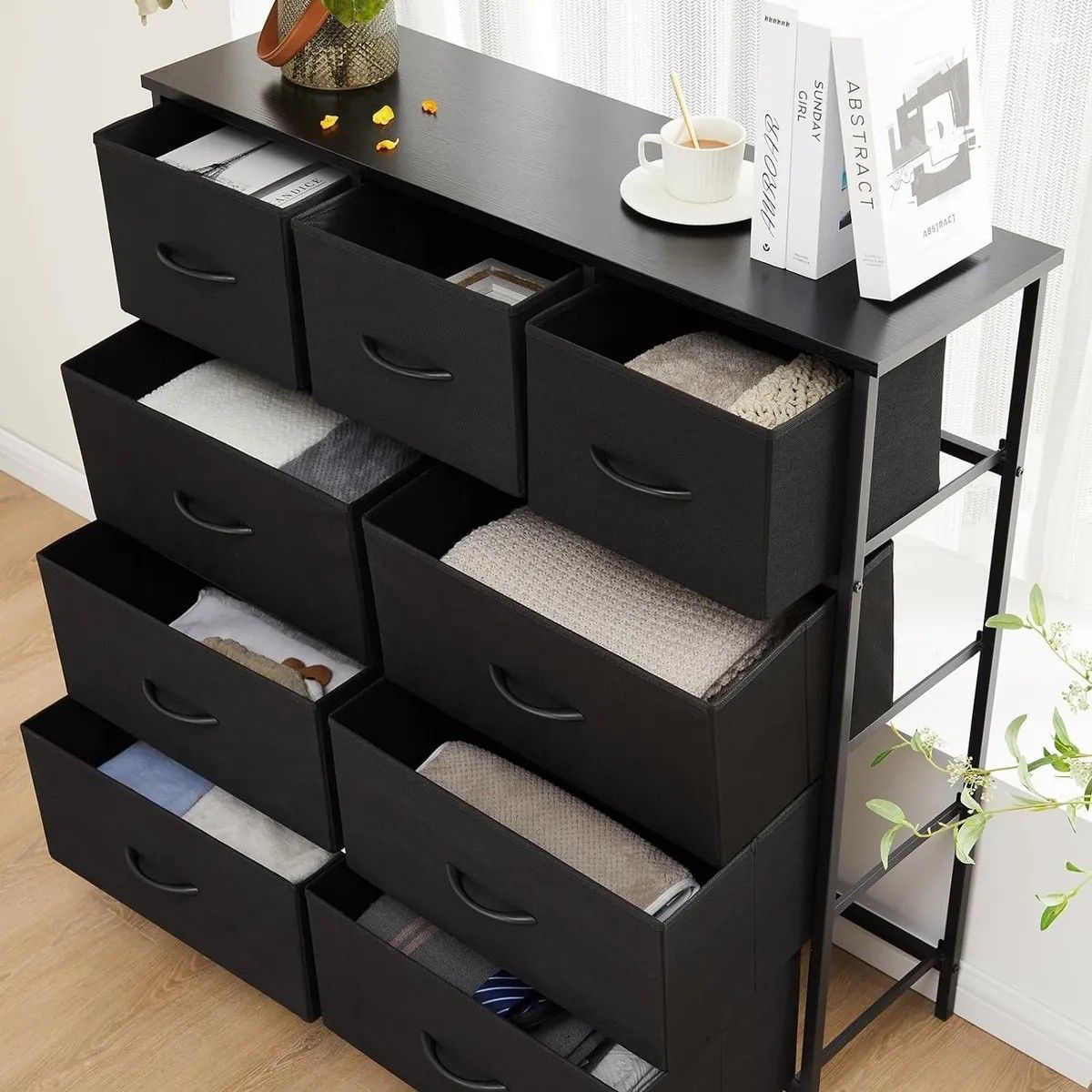 Cómoda Plegable De Tela Con 9 Cajones En Mdf Negro, marca GENERICO - Foto 2