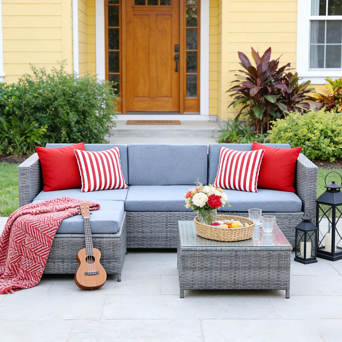 ELEMENT DESIGN - Juego de Living de Terraza Seccional 5 Piezas Marrón Lzquierdo