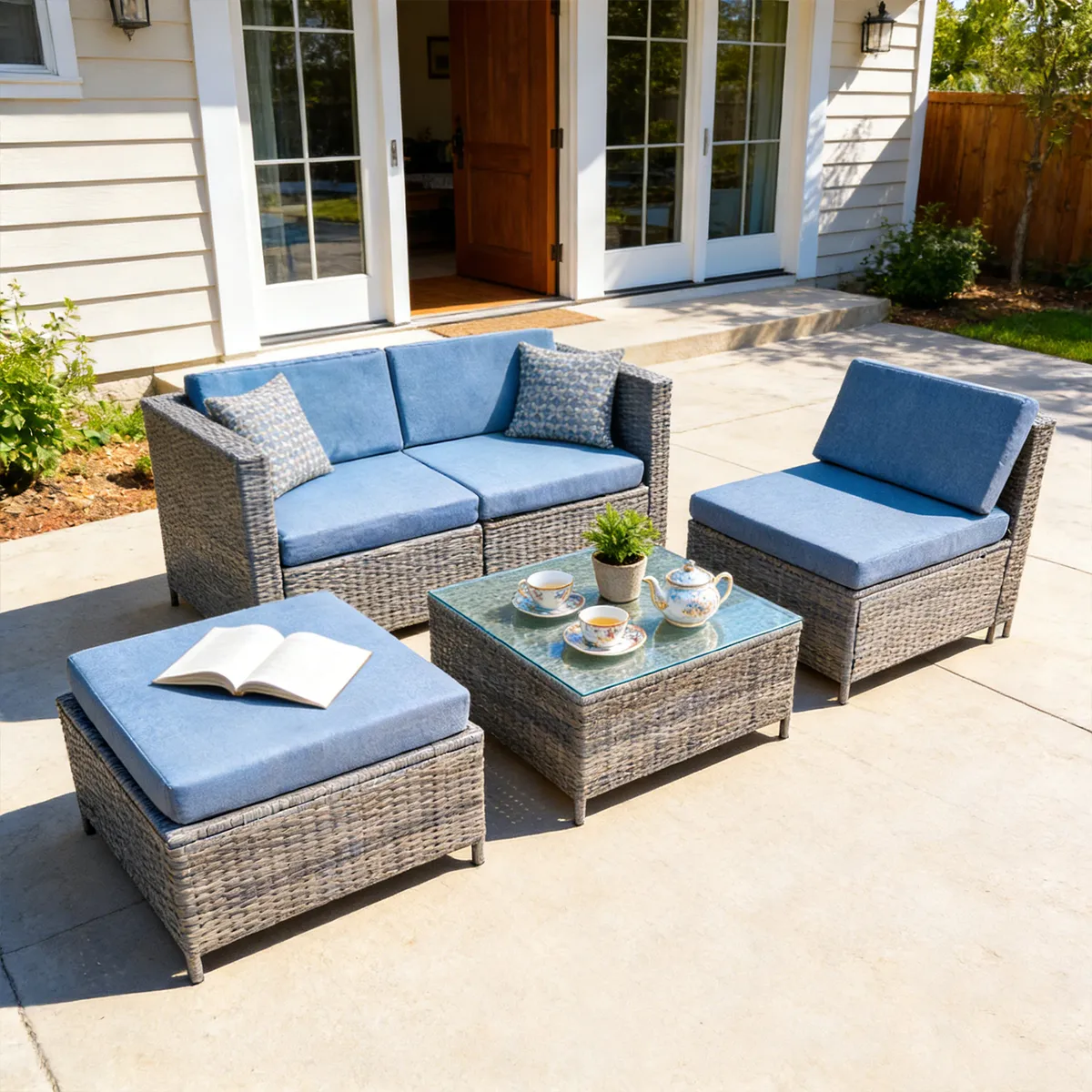 ELEMENT DESIGN - Juego de Living de Terraza Seccional 5 Piezas Marrón Lzquierdo