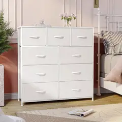 GENERICO - Cómoda Plegable De Tela Con 9 Cajones En Mdf Blanco