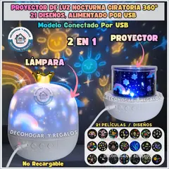 GENERICO - Lámpara Proyector Nocturna Niños Giratoria 360°, 21 Diseños, Espanta Cuco