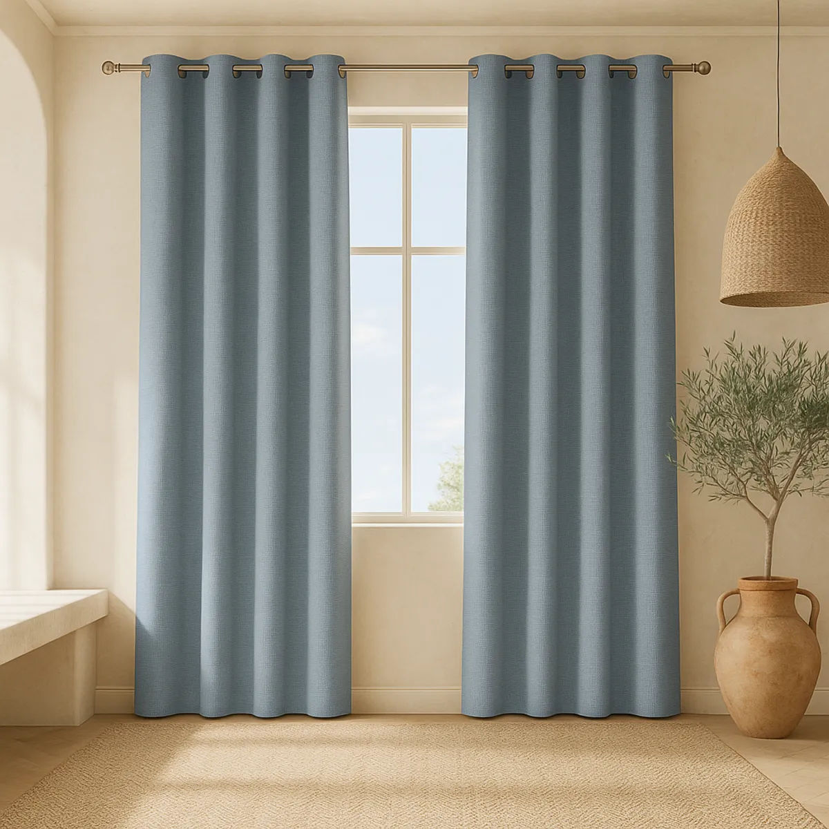ARMONIA - Cortina 2 Paños Blackout Gris Decorativa Forro Blanco N°113