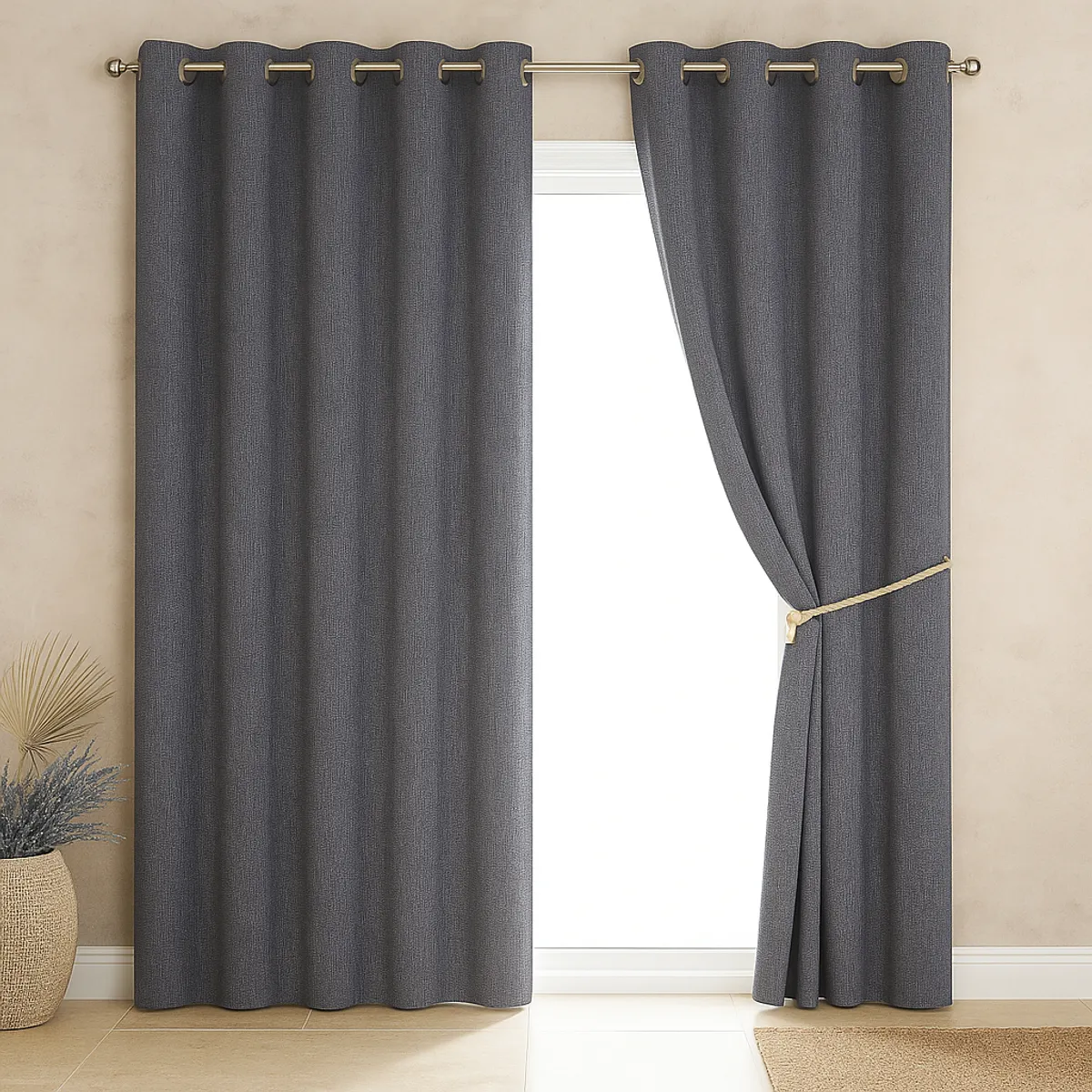 ARMONIA - Cortina Blackout Gris Oscuro 2 Paños Forro Negro N°102