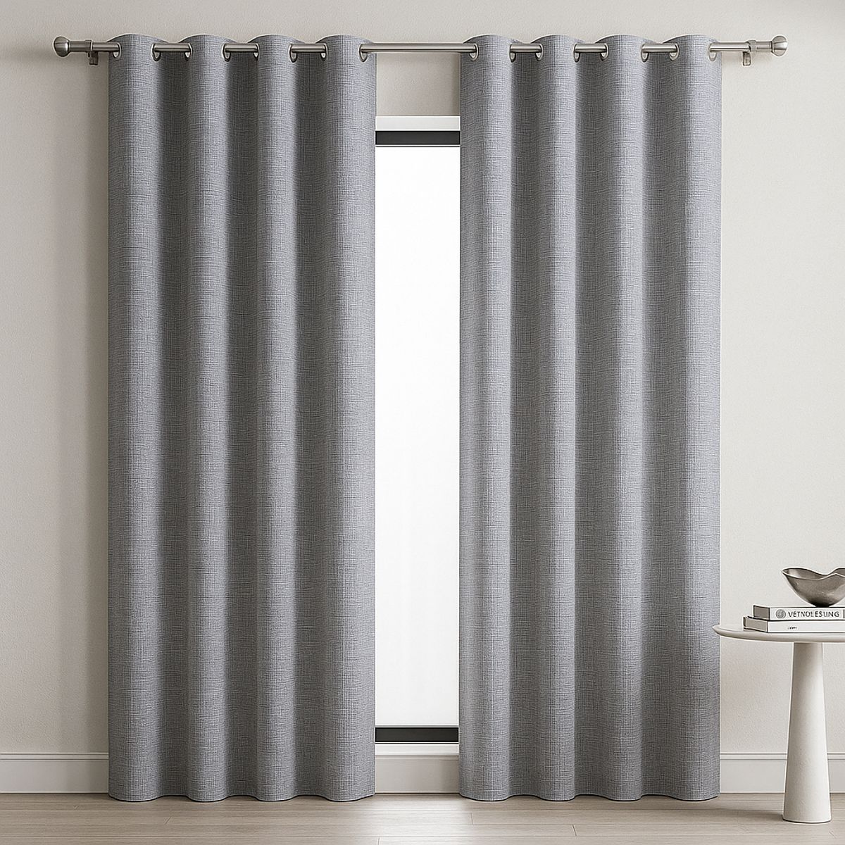 ARMONIA - Cortina Blackout Decorativa Gris 2 Paños Forro Blanco N°103