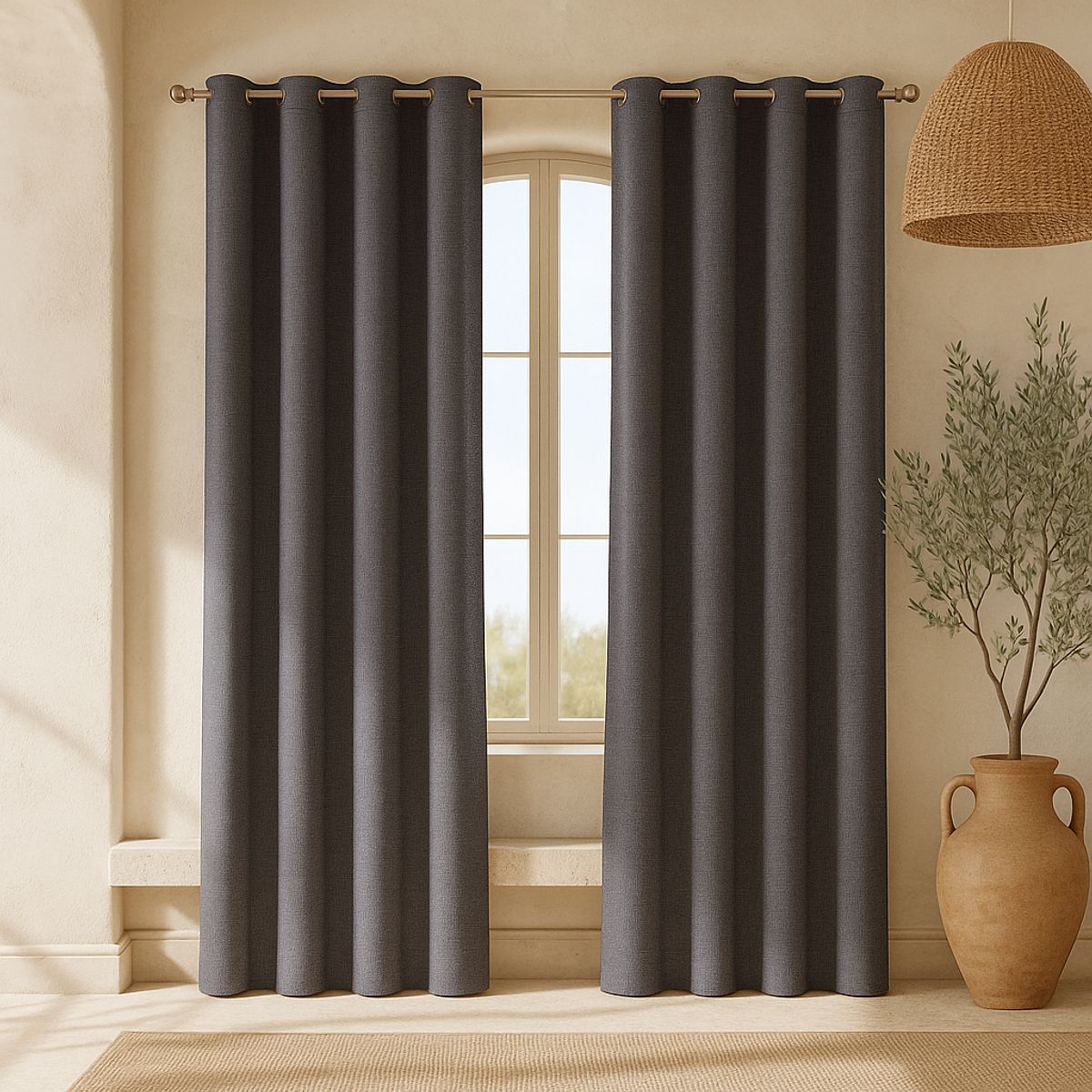 ARMONIA - Cortina Blackout Gris Oscuro 2 Paños Forro Negro N°102 7EF