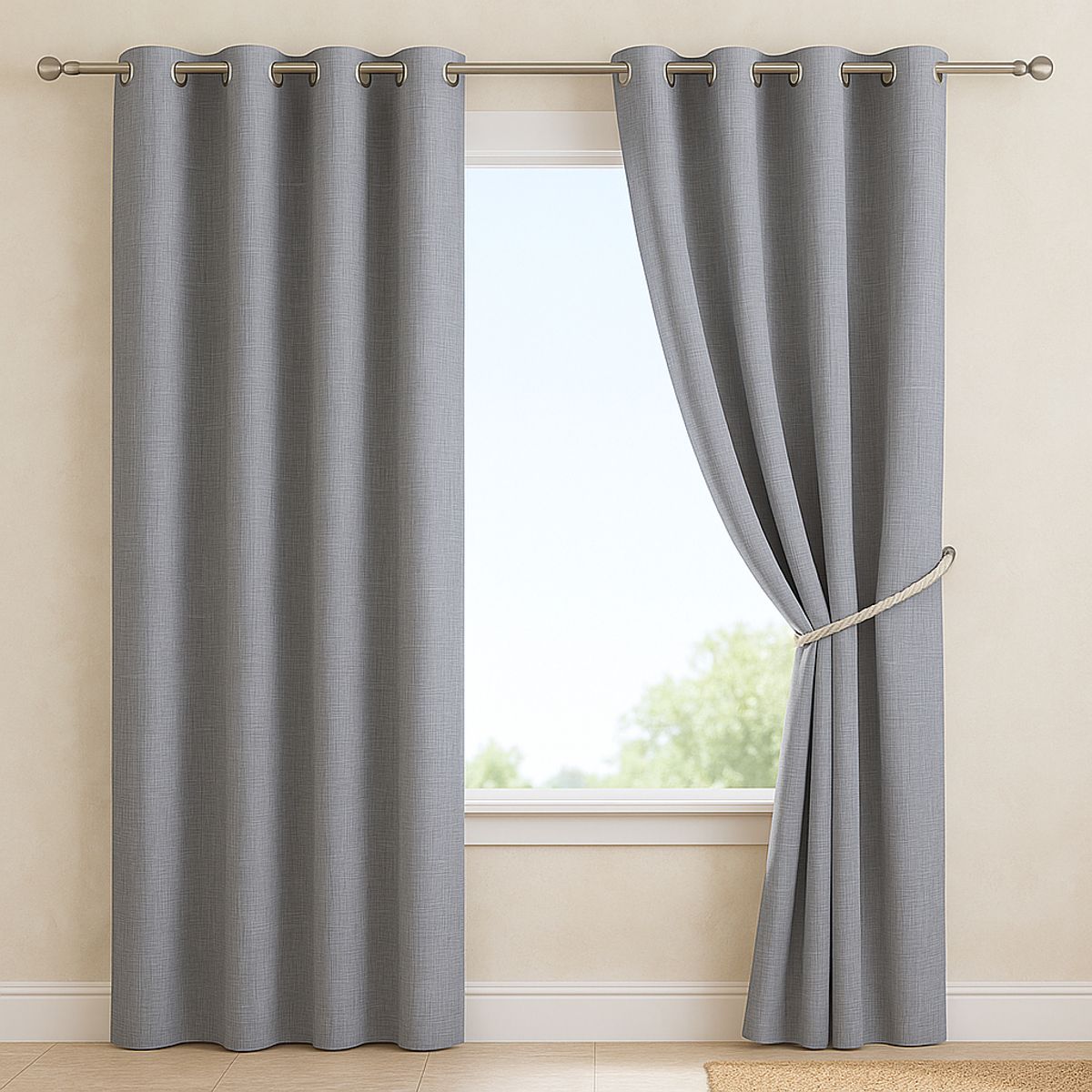 ARMONIA - Cortina Decorativa Blackout Gris 2 Paños Forro Blanco N°103 7EF