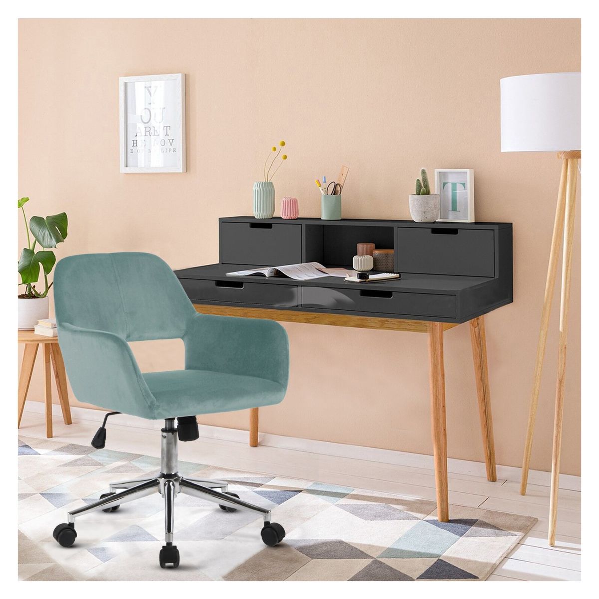 NOVAHUS - Silla Oficina Cromwell Terciopelo Aqua