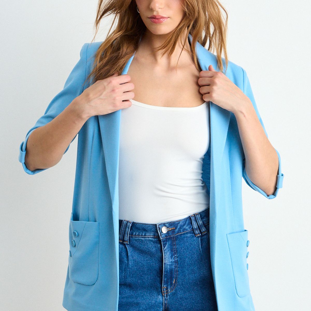 IO - Blazer Liso Mujer Celeste Io