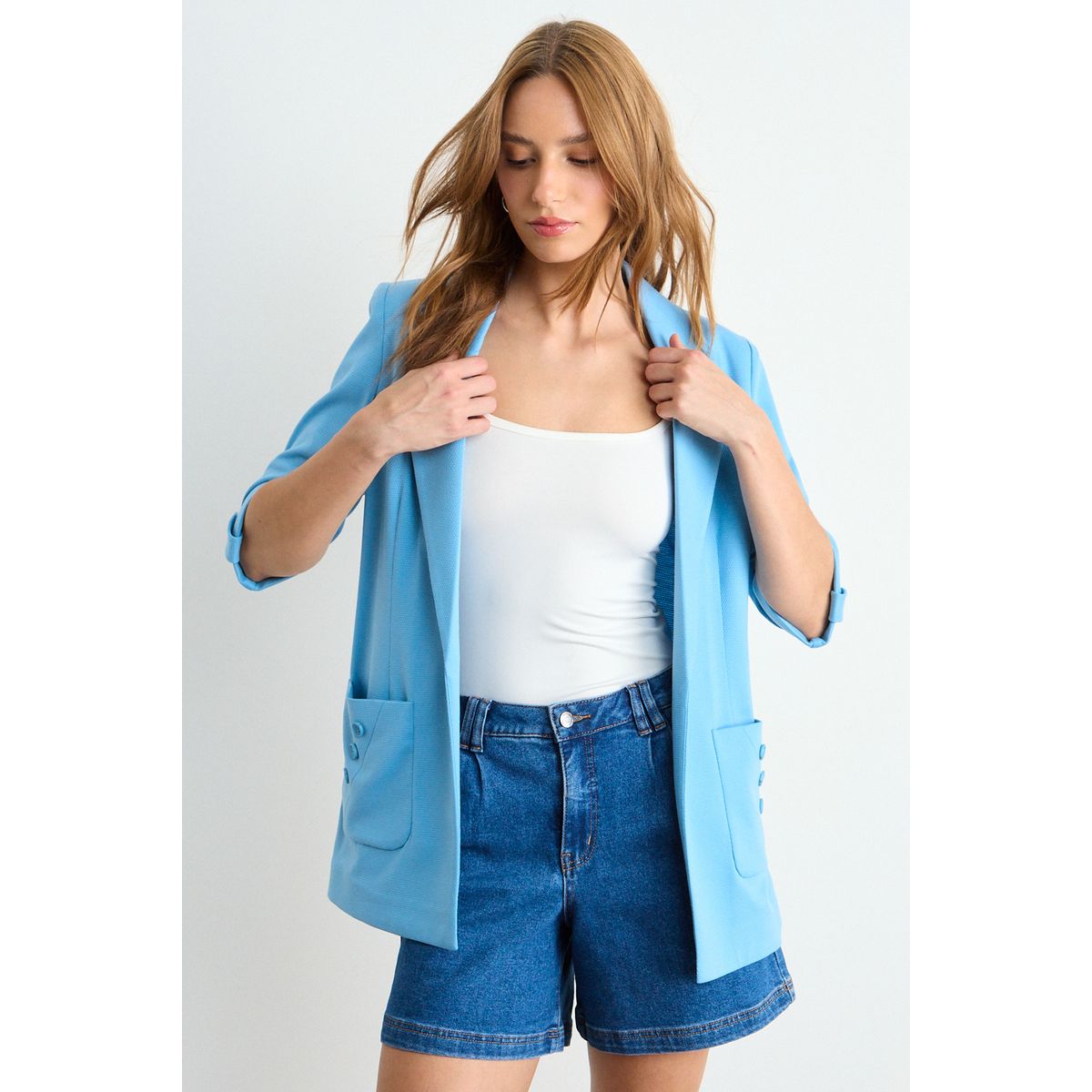 IO - Blazer Liso Mujer Celeste Io