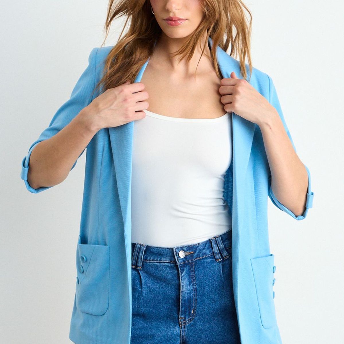 IO - Blazer Liso Mujer Celeste Io