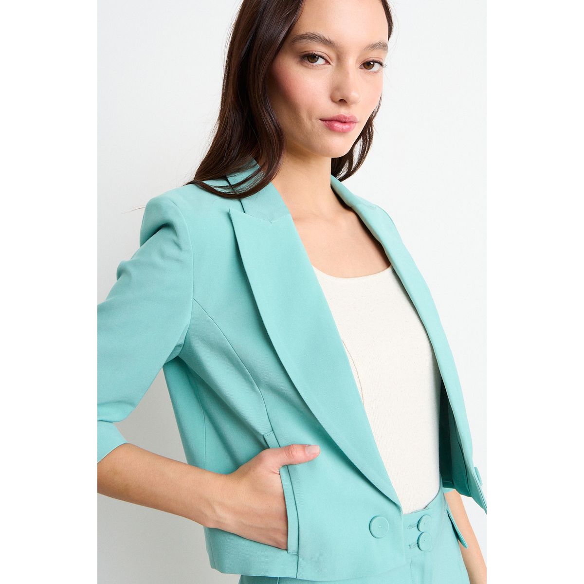 IO - Blazer Liso Mujer Celeste Io