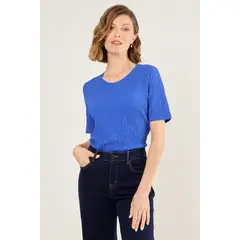 MA GRIFFE - Polera Con Textura Arrugada Mujer Azul Magriffe