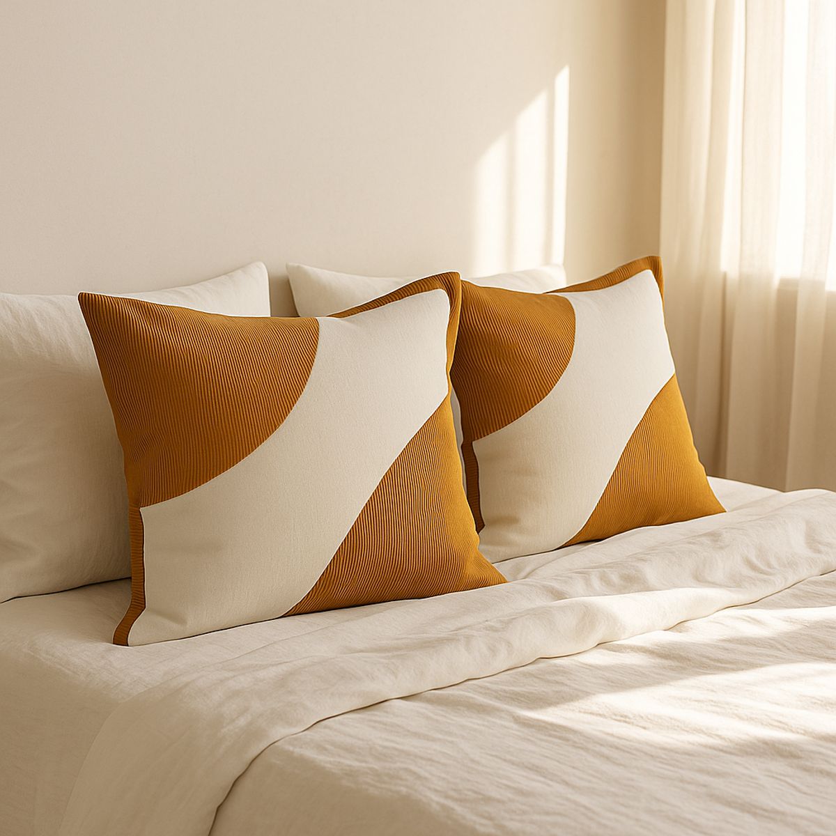 ARMONIA - Pack 2 Fundas Decorativas Felpa Bicolor Camel 45x45cm Suave 686