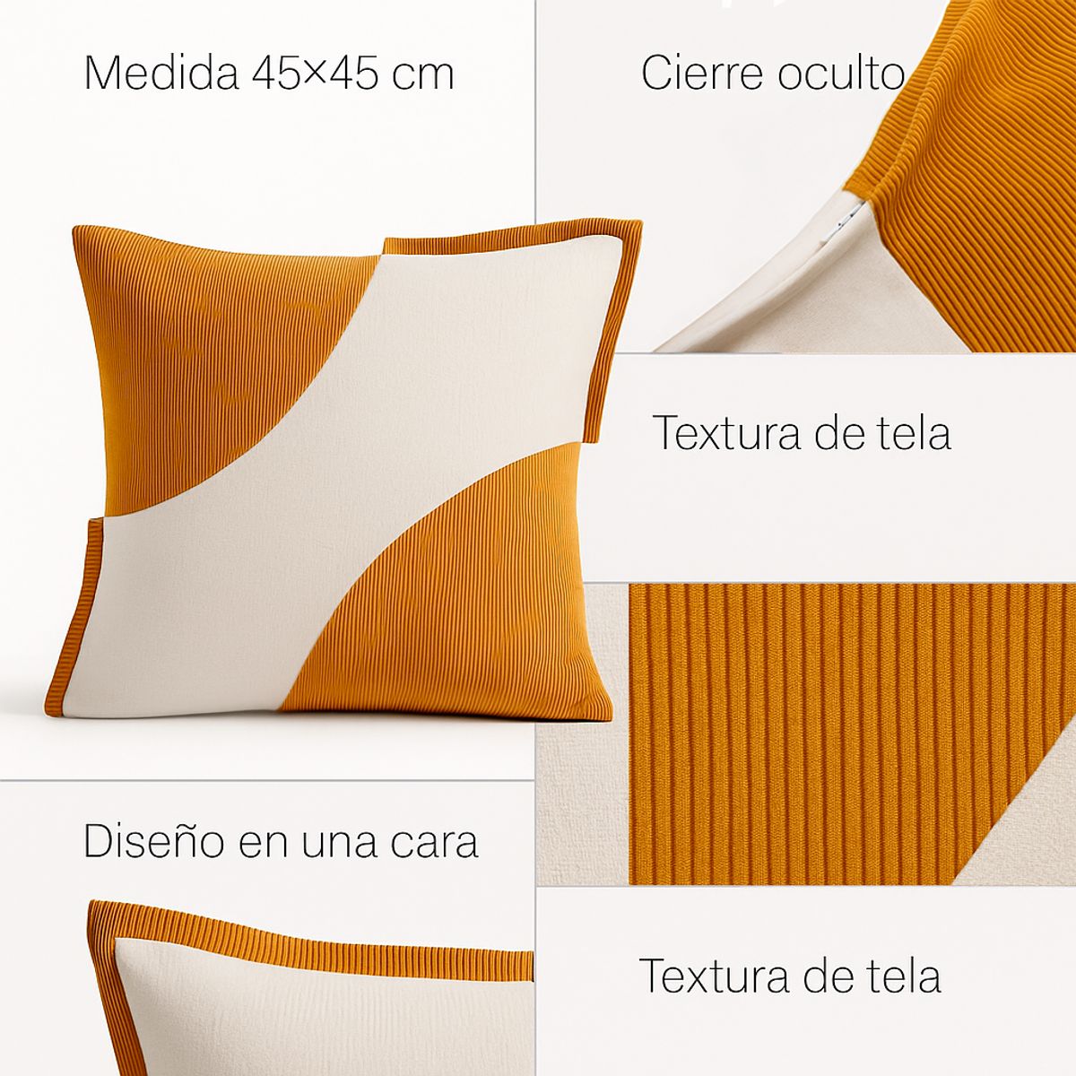 ARMONIA - Pack 2 Fundas Decorativas Felpa Bicolor Camel 45x45cm Suave 686