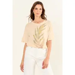 MA GRIFFE - Polera Estampada Mujer Beige Magriffe