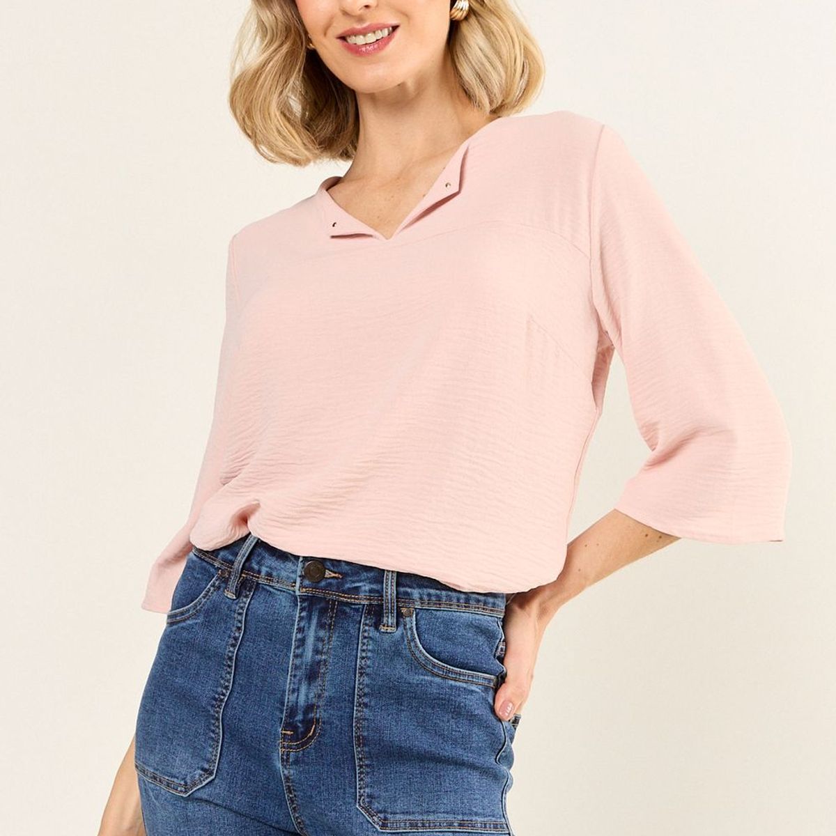 MA GRIFFE - Blusa Escote V Mujer Rosa Magriffe