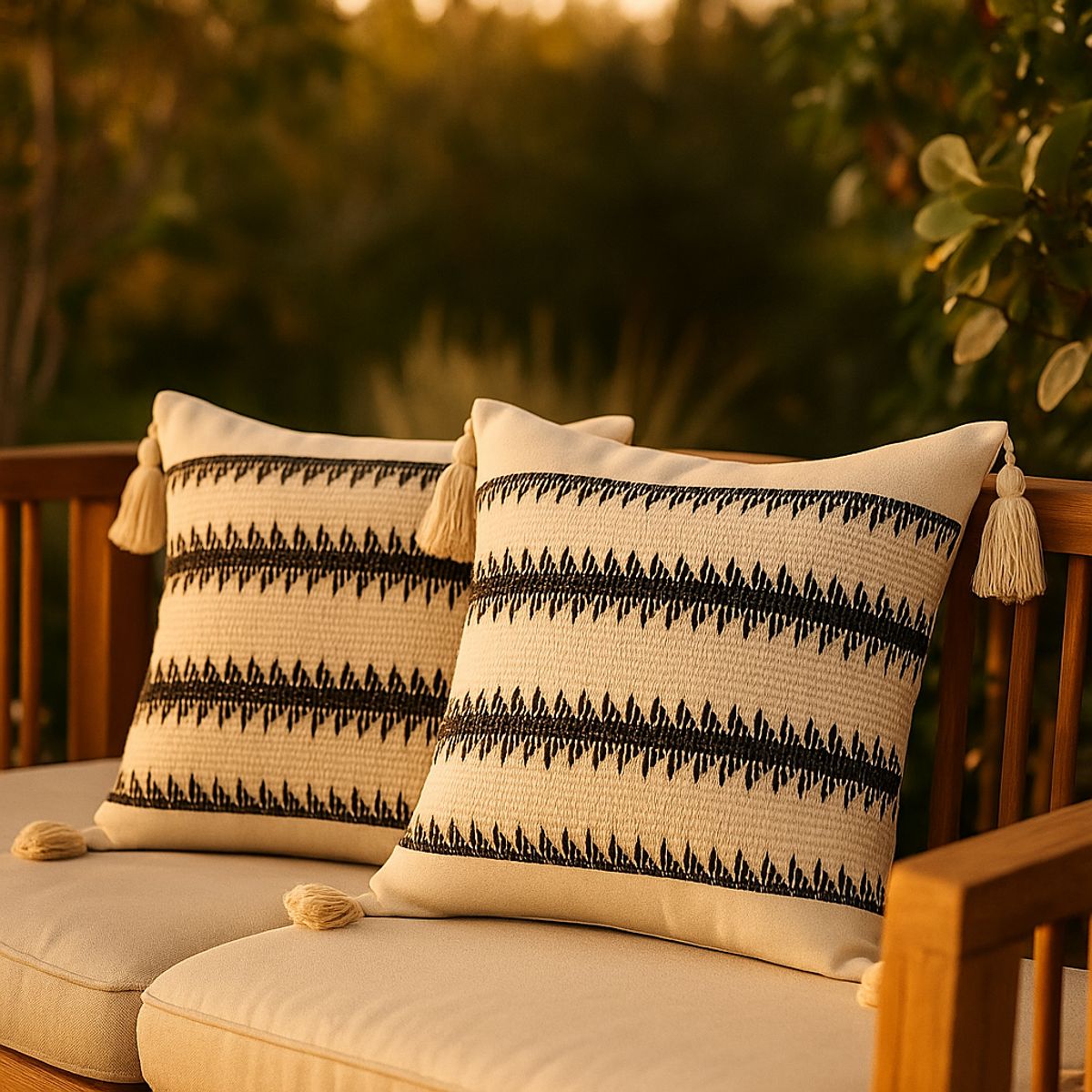 ARMONIA - Juego 2 Fundas Beige Decorativa Boho con Borlas Elegante 786