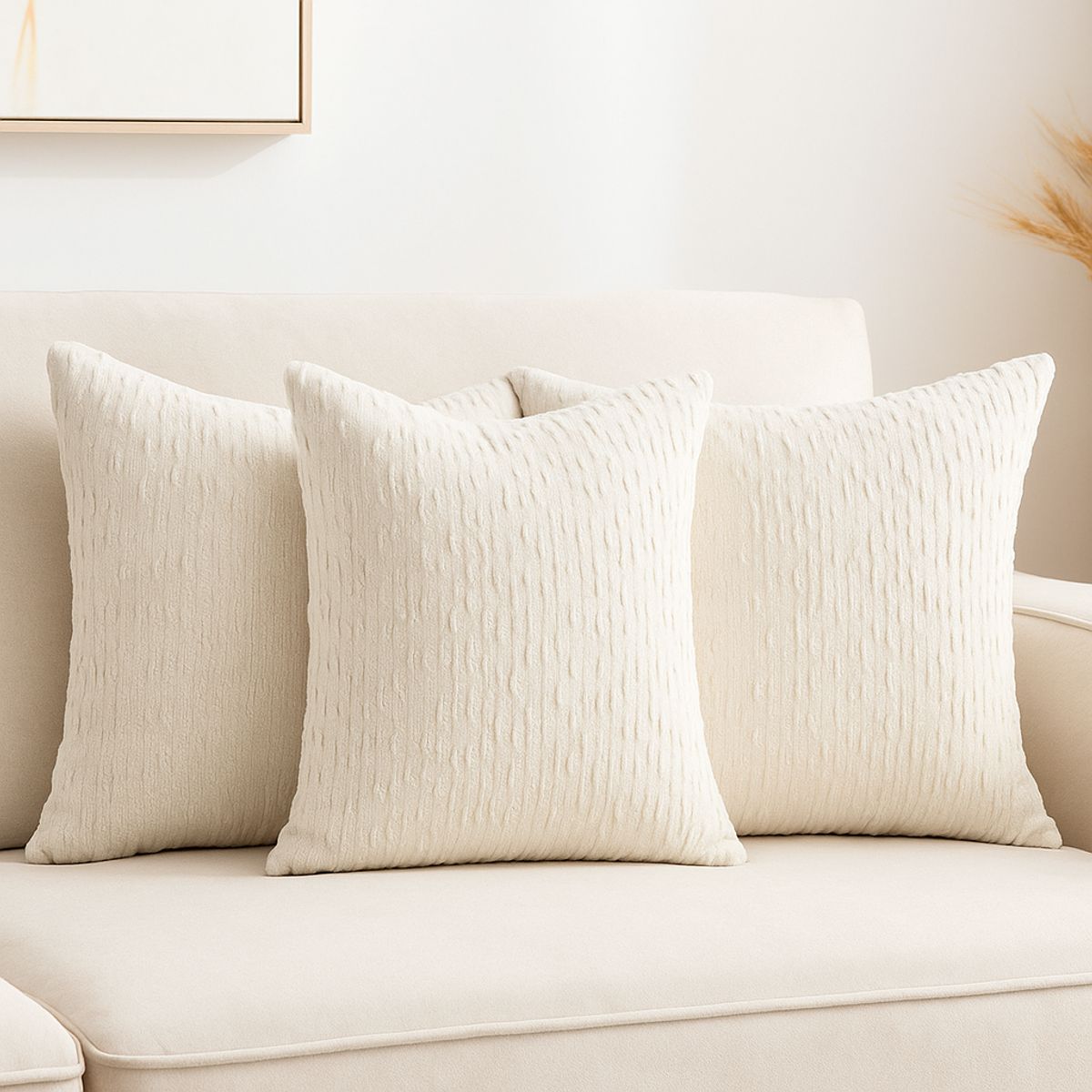 ARMONIA - Set 3 Fundas Cojines 45x45 Chenille Blanco 785