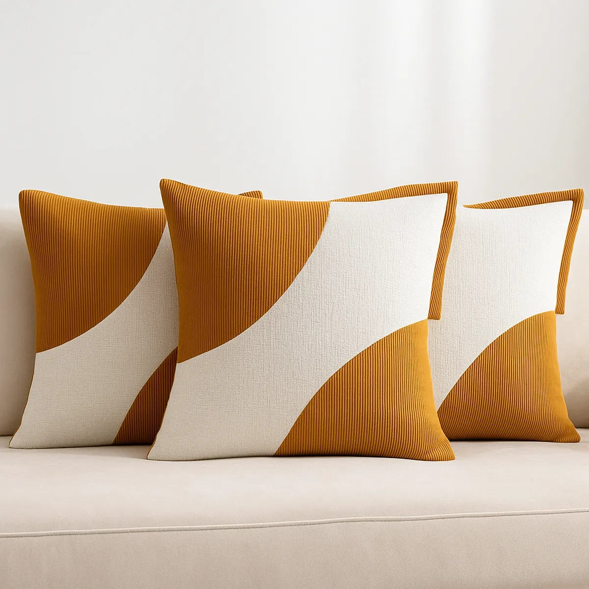 ARMONIA - Pack 3 Fundas Felpa Camel Bicolor 45x45cm Suave 686